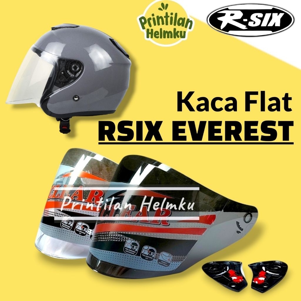 Kaca Helm R SIX EVEREST Flat Visor Helmet R six Everest Bening Hitam