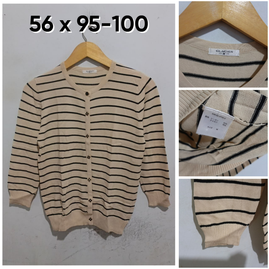 Cardigan Glacier Coklat Salur Size M Wanita Knit Cardi Atasan KL597
