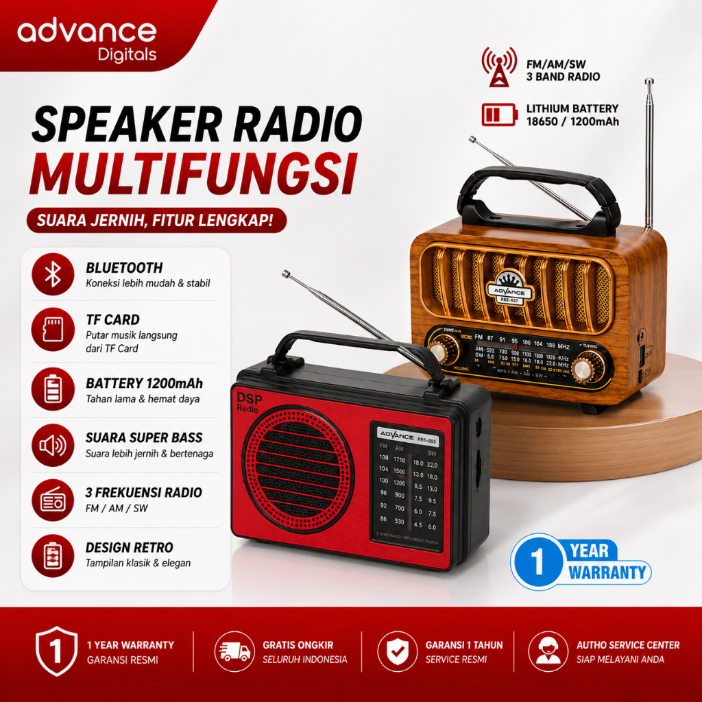 Advance Digitals - Speaker Multifungsi Radio Band Tipe RBS  | speaker radio bluetooth portable advan