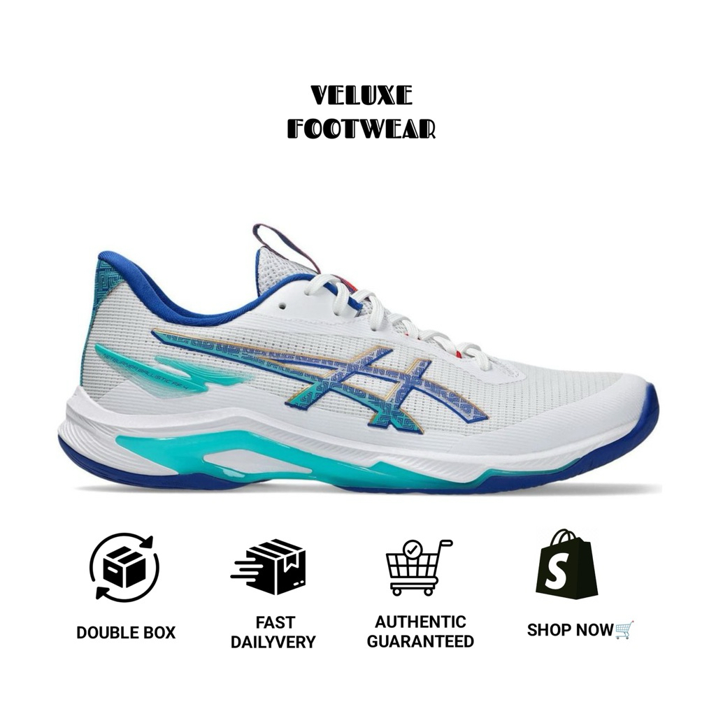 Sepatu Vollyball Asics Netburner Ballistic FF 4 White Asics Blue