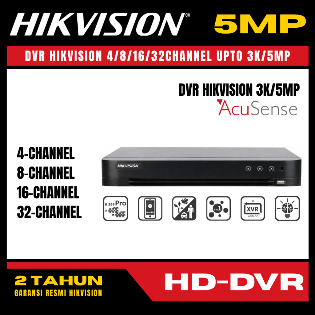 DVR Hikvision 4 Channel 8 Channel 16 Channel 32 Channel Audio Series Support Kamera 1MP 1.3MP 2MP 3M