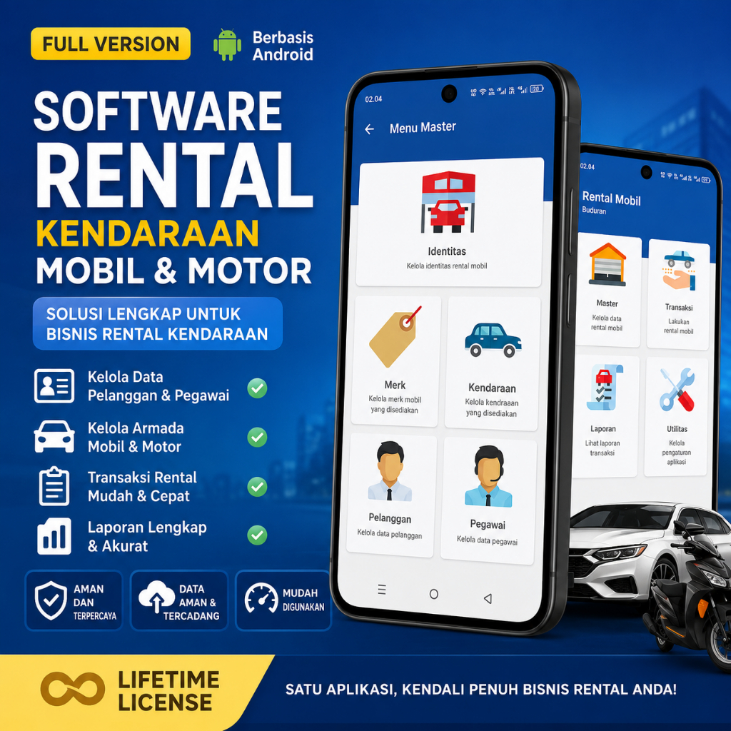 Software Rental Kendaraan Mobil Motor Berbasis Android Full Version Lifetime