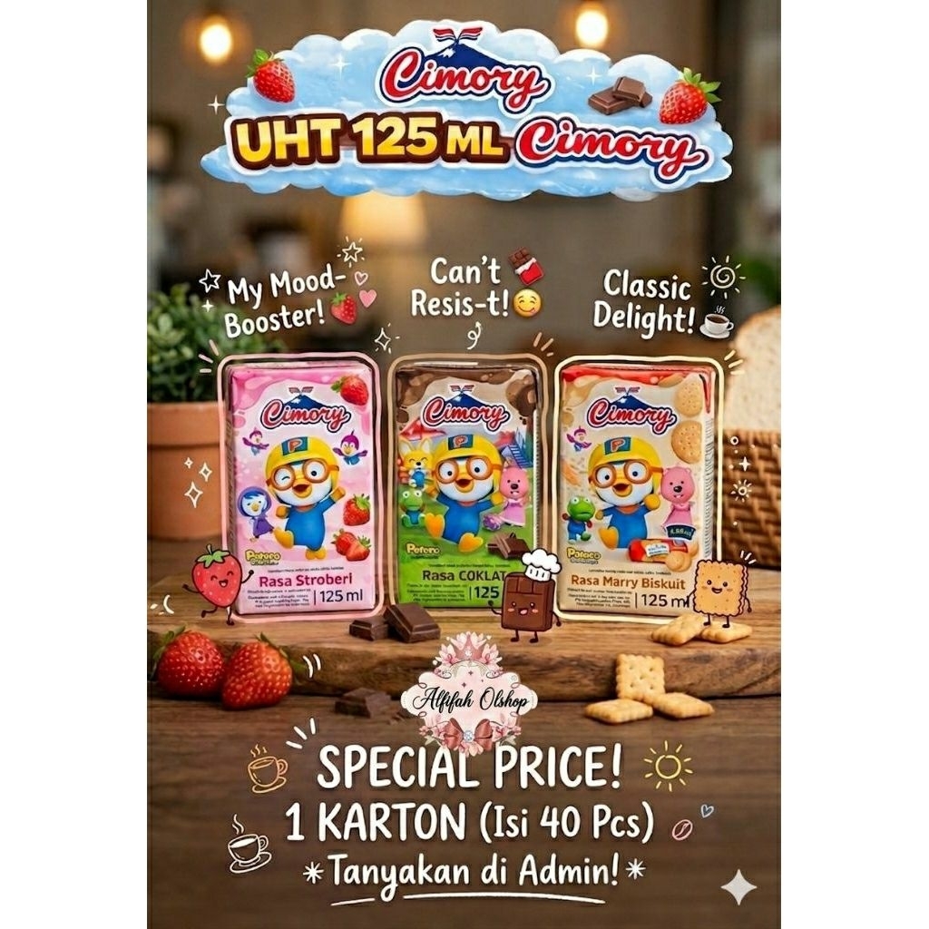 [ 40pcs ] Susu UHT Cimory 125ml • Susu Cimory Pororo 125ml