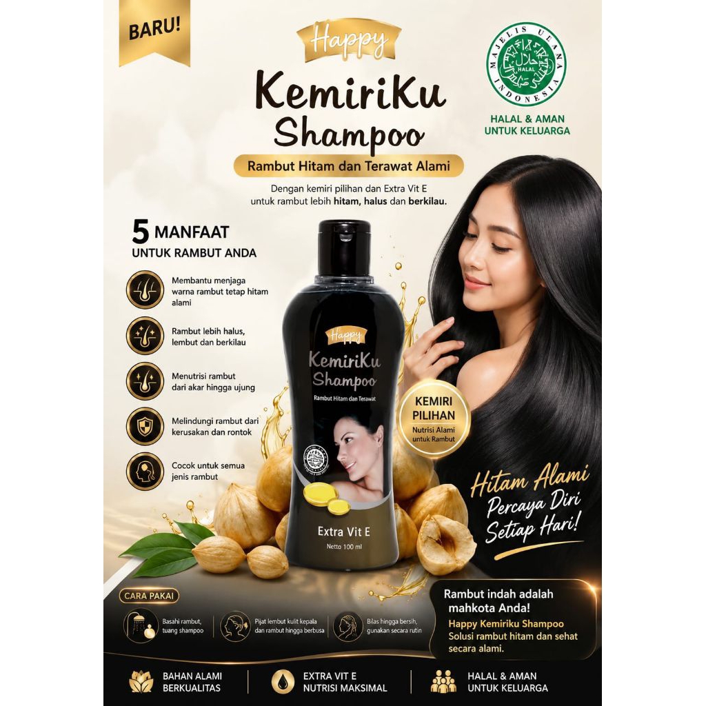 Penghitam Rambut - Happy Kemiriku Shampoo 100ml - Happy shampoo Kemiriku Happy Kemiri Shampoo