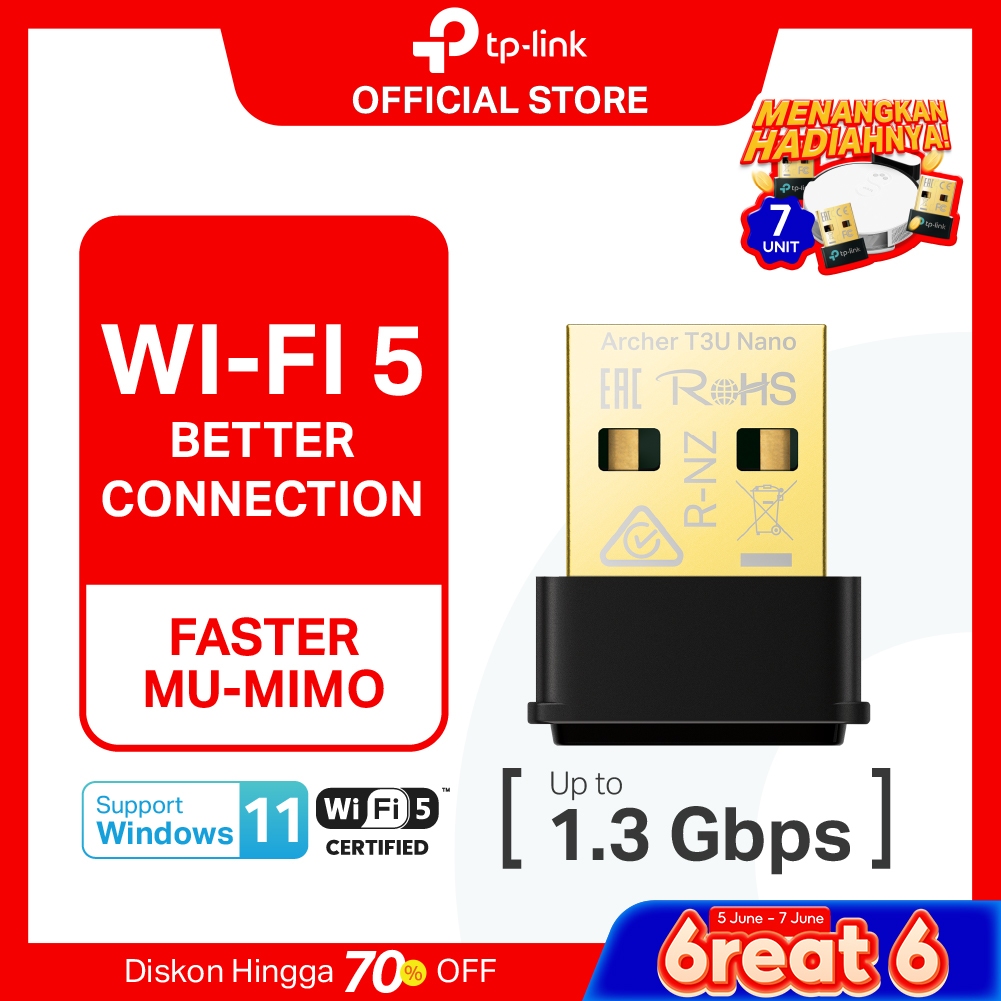 TP-Link Archer T3U Nano | AC1300 WiFi Adapter | Wireless Dual Band | Dongle | USB Adapter | WPA3