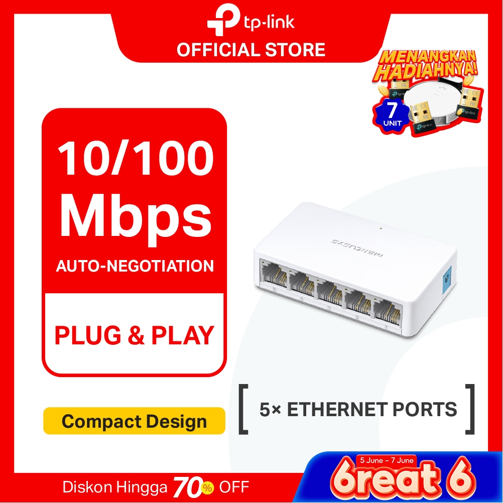 TP-Link | Mercusys MS105 | 5 Port Desktop Switch |  10/100Mbps Ethernet Hub | Plug & Play | Small