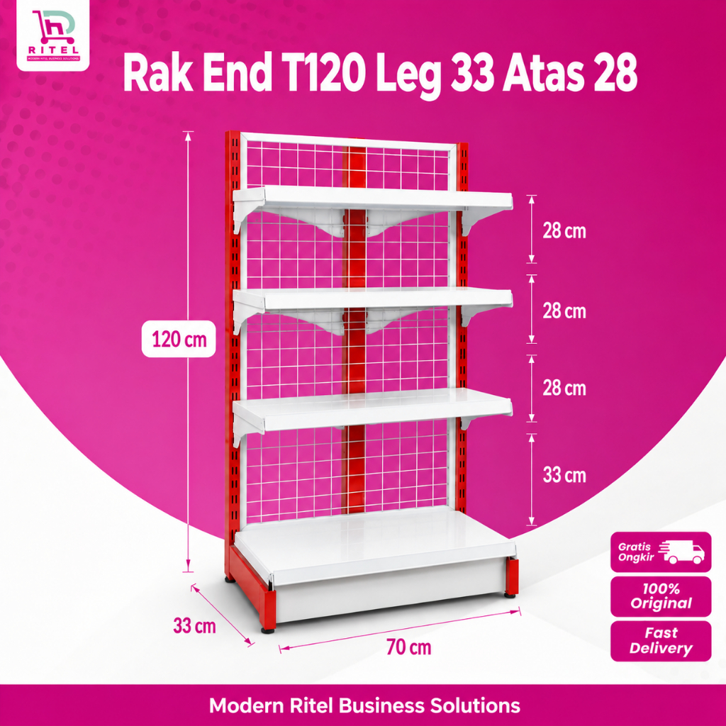 Rak Gondola Minimarket Rak Susun Snack Besi Tengah End T 120 Leg 33 Atas 28  - Hdritel