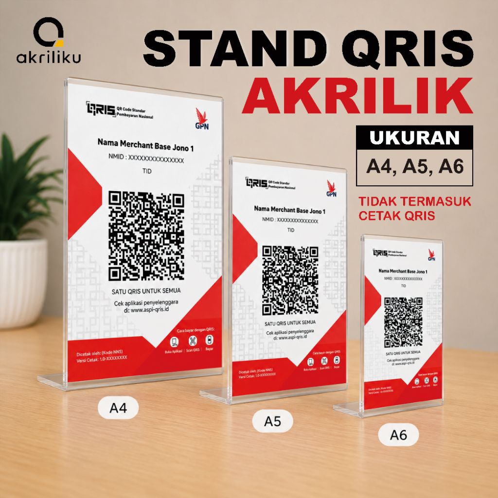 Stand Qris Akrilik - Acrylic Qris Stand - Stand Qris Akrilik Type L Berbagai Ukuran