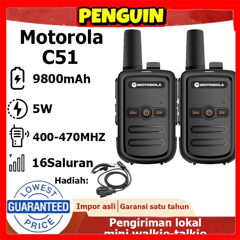 Beli 1 Mengirim HT Mini Motorola C51 Walkie Talkie 5W 9800mAh 120Jam Standby Jarak 10KM IP54 Anti Ai