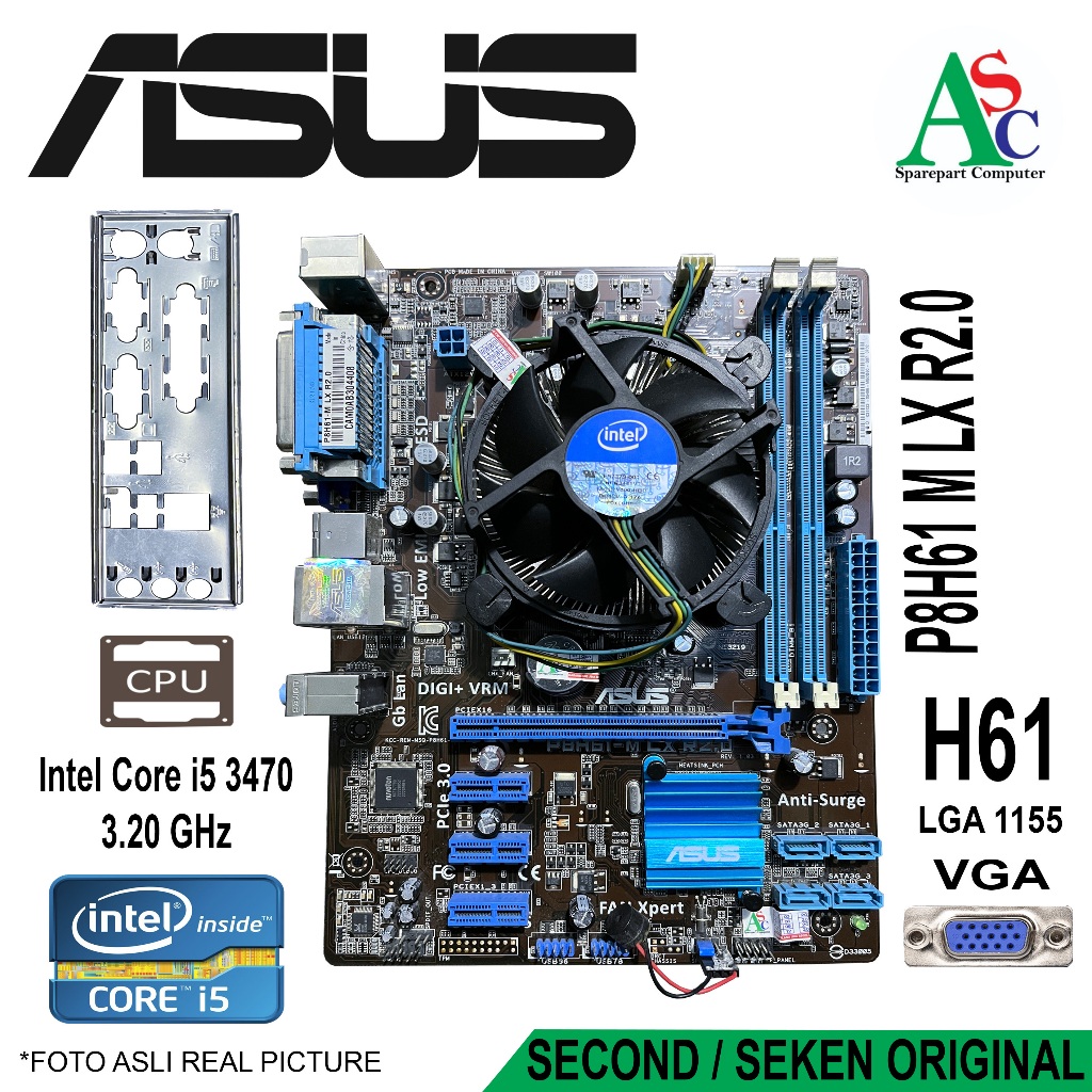 Paket Motherboard Asus Core i5 Gen 3 Fan Intel Backpanel