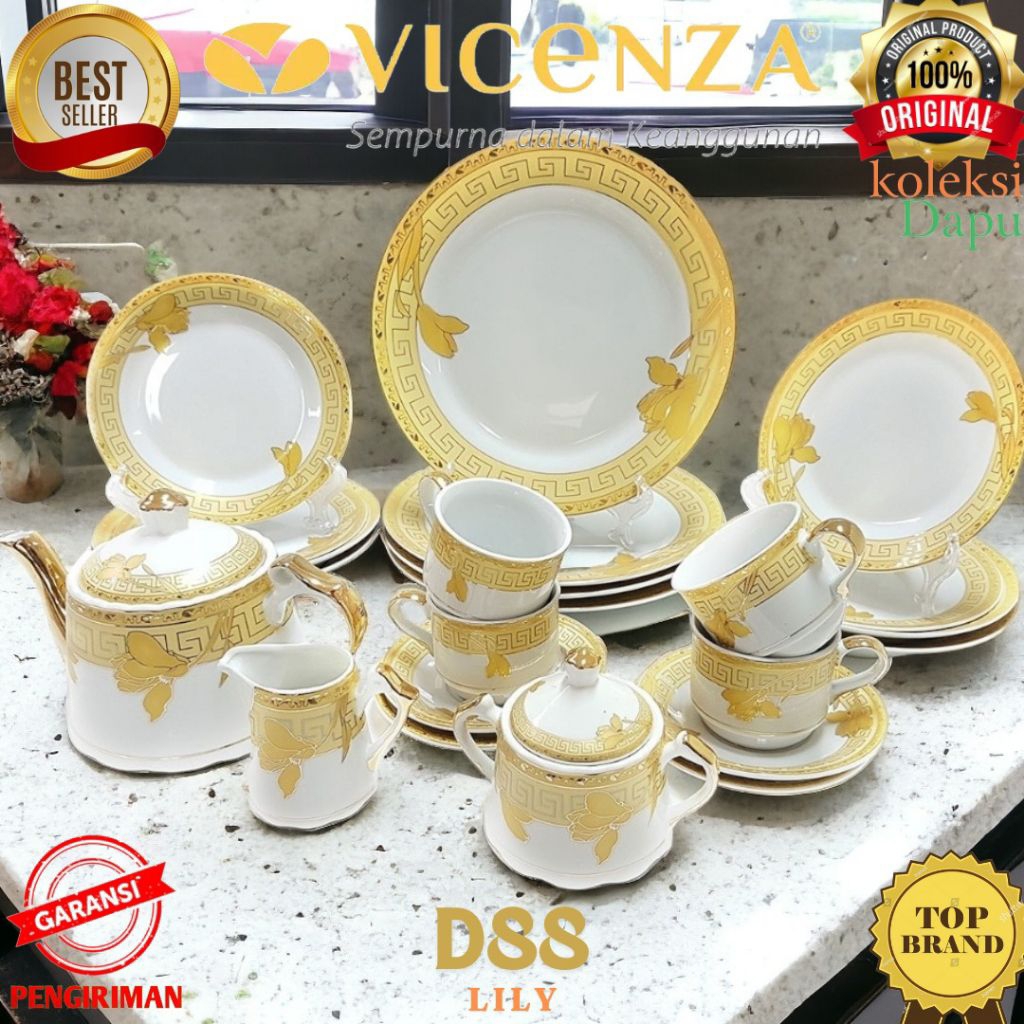 piring puding VICENZA P37, piring kue desain minimalis dengan line gold cantik, set piring size 5,5 