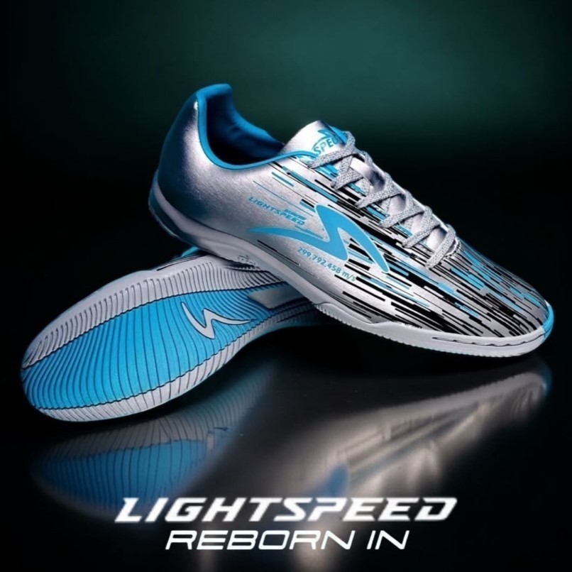 Specs Sepatu Futsal Lightspeed Reborn SILVER AQUA BISA COD