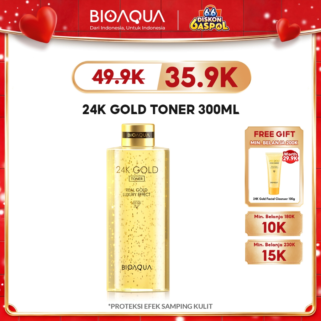 BIOAQUA 24k Gold Toner 300ml Skincare Hydrating Toner Glowing Face Essence Toner Whitening Brightly
