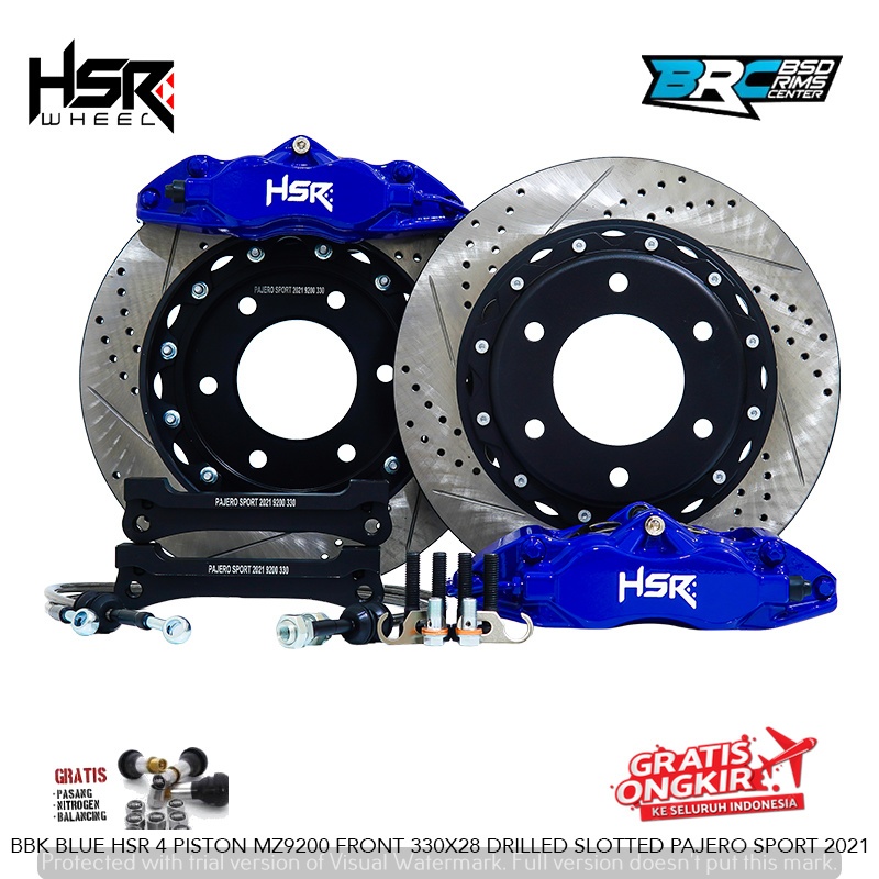 JUAL BBK PAJERO SPORTS BBK BLUE HSR 4 PISTON MZ9200 FRONT 330X28 DRILLED SLOTTED PAJERO SPORT 2021 (
