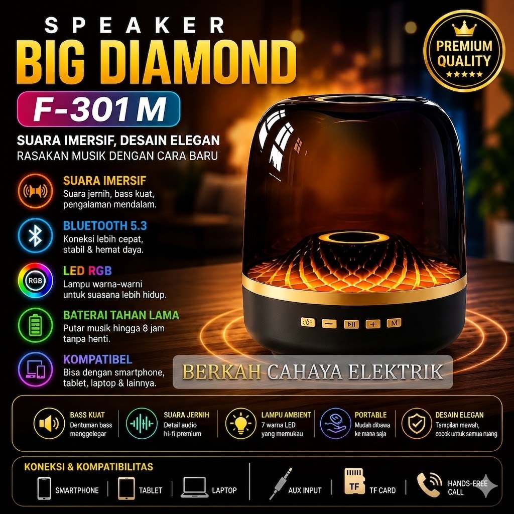 Fleco Speaker Bluetooth Lampu LED F301M Super Bass Musik Box Bluetooth Speaker dengan Lampu LED