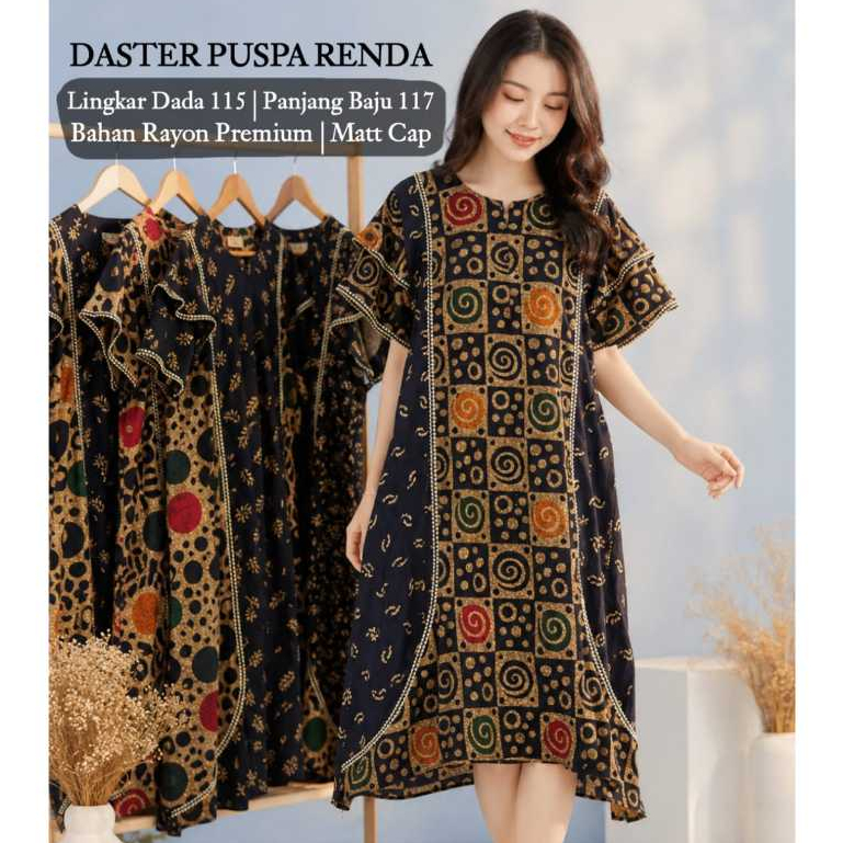 Daster Puspa Renda Busui Batik Cap Aan Rayon Premium Tebal Halus Lembut Dingin Baju Tidur Dewasa