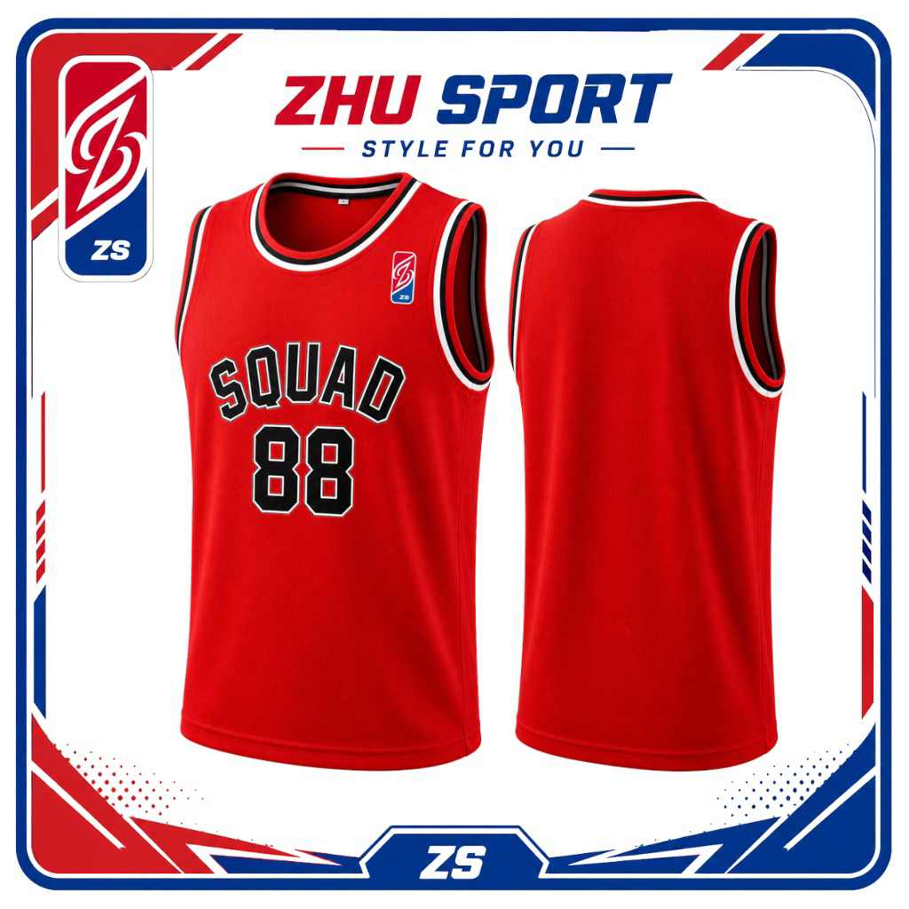 Zhu Sport Jersey Sq*ad 88 Merah Dewasa Unisex Dryfit Quickdry Nyaman