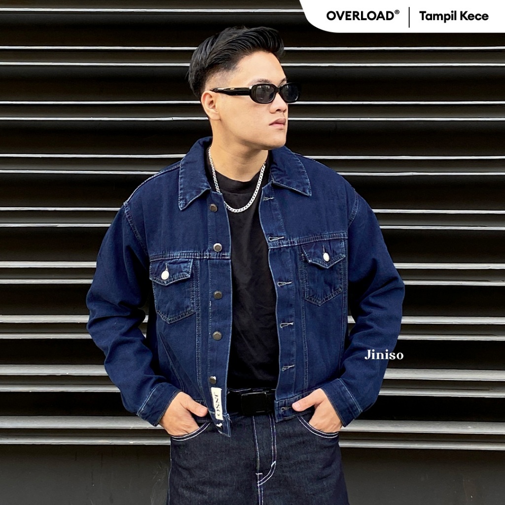JINISO - Denim Pria Jaket Jeans Oversize Origin Blue Black