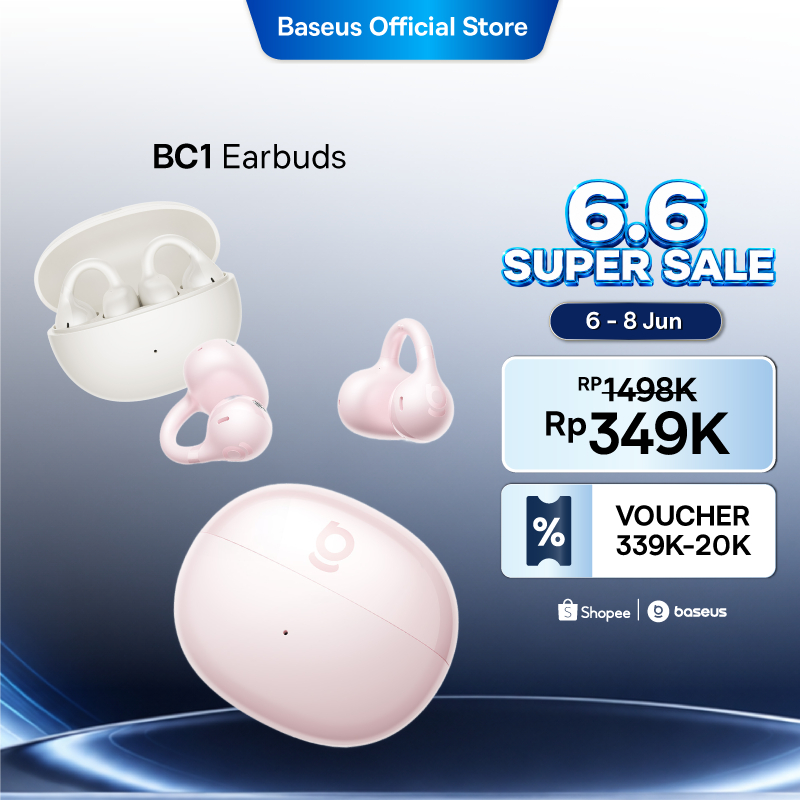 Baseus Bass BC1 Open Ear Fit Wireless Stereo 12MM Super Bass 4 Mic AI ENC Clip TWS IP55 & 38H OWS Ea