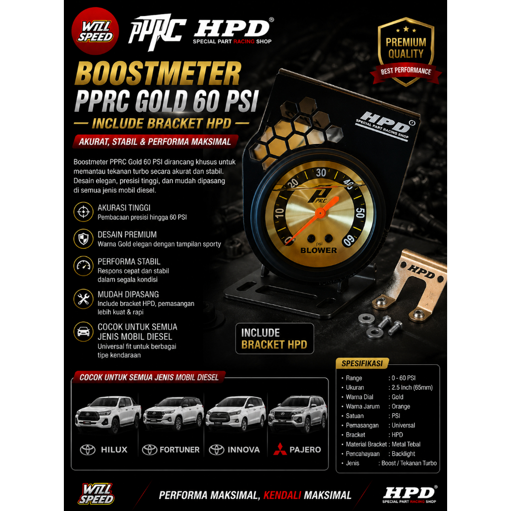 BOOST METER PPRC HPD GOLD 60 PSI