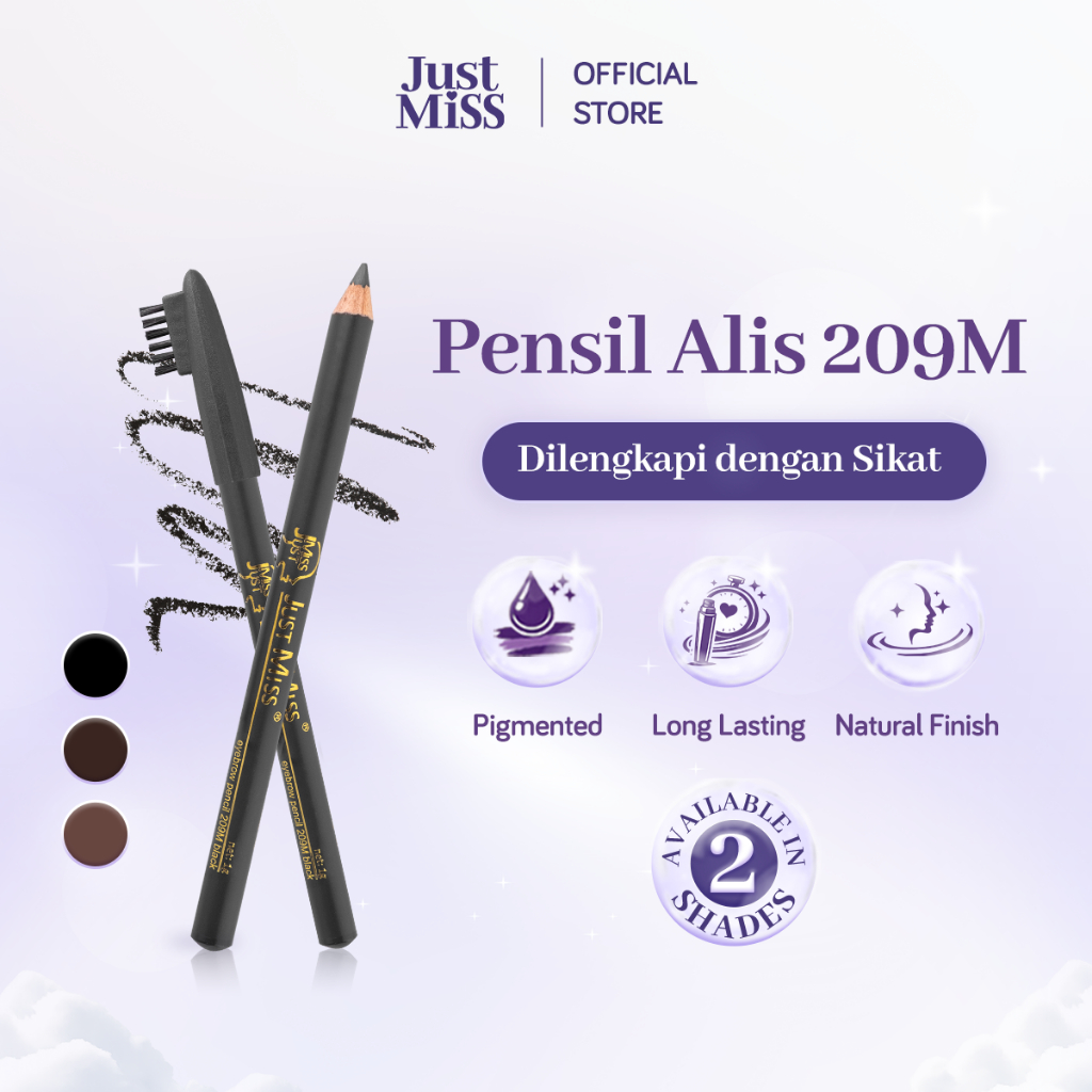 JUST MISS Pensil Alis Dengan Sikat 209M 1g - Eyebrow Pencil Pigmented, Kosmetik Perona Alis, Origina