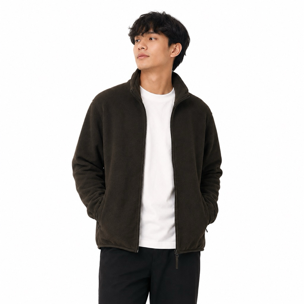 UNIQLO Fleece Full Zip Jacket Brown Basic Casual Outdoor Original - M