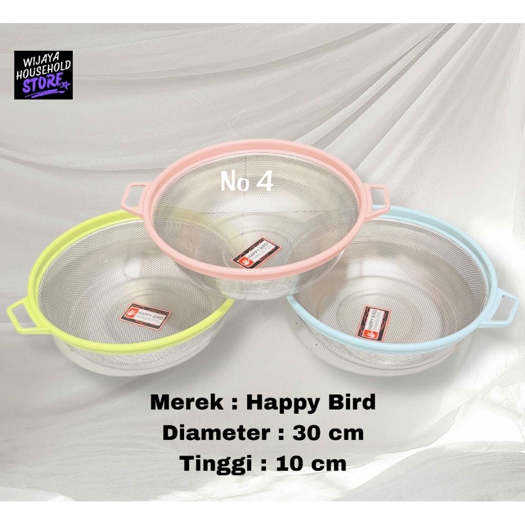 Baskom Stenlis / Saringan Stenlis / Baskom Jaring Stenlis / Sangku Stenlis Happy Bird / Saringan Ste