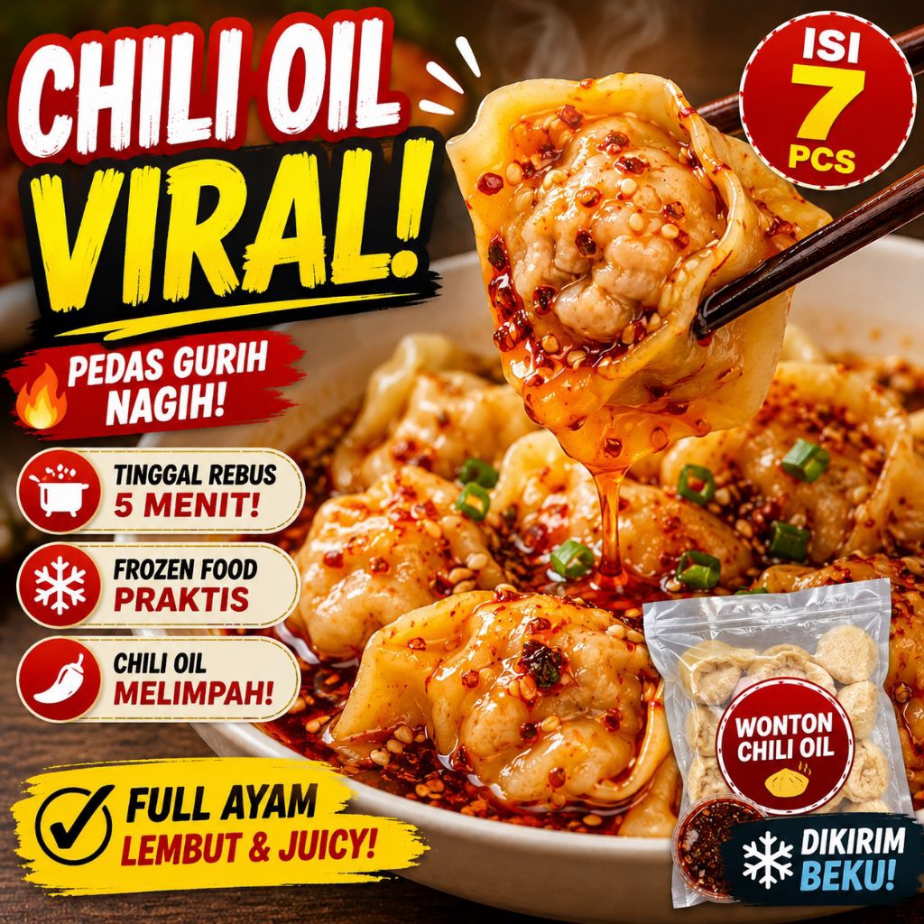 Wonton Ayam Chili Oil Fozen Food Viral Gurih Pedas Isi 7