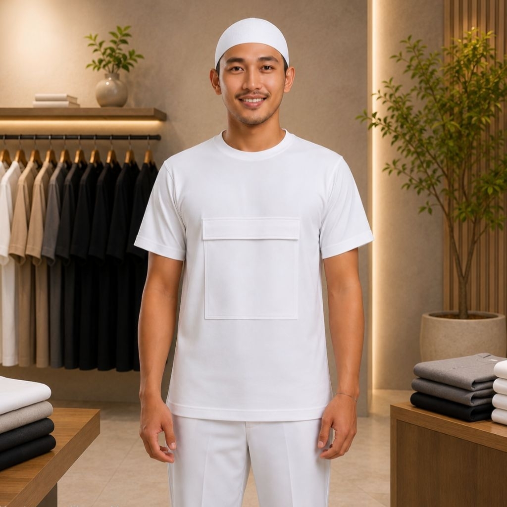 KAOS UMROH HAJI PRIA DEWASA ( ADA KANTONG RESLETING DEPAN )