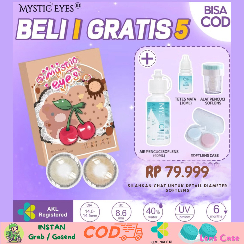 PAKET LENGKAP SOFTLENS MYSTICEYES (1 Softlens + 1 Cairan Pencuci 60ml  + 1 Tetes Mata 10ML + 1 Alat 