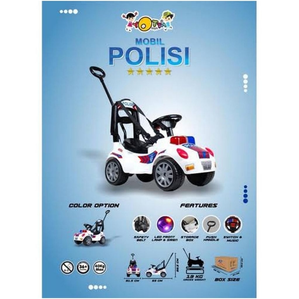Yotta mainan anak mobilan polisi / pemadam ride on dorongan