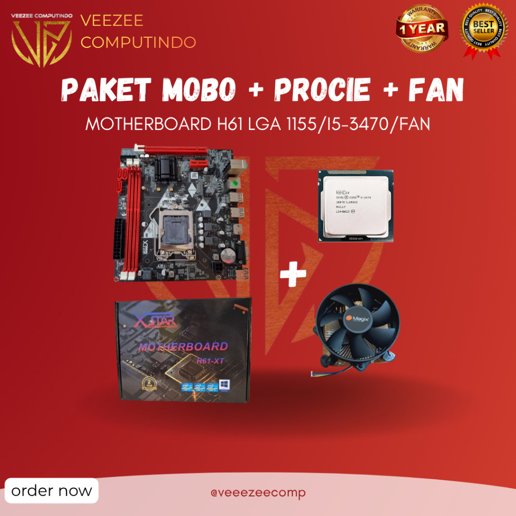 Paket Mobo X-Star H61 lga1155 i5-3470 fan heatsink besar