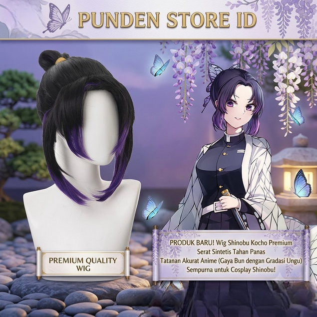 Wig Shinobu Kocho Rambut Palsu Anime Kostum Pesta Halloween