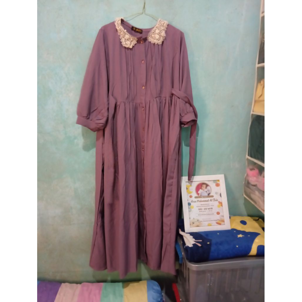 Gamis Medina kerah korea mutiara