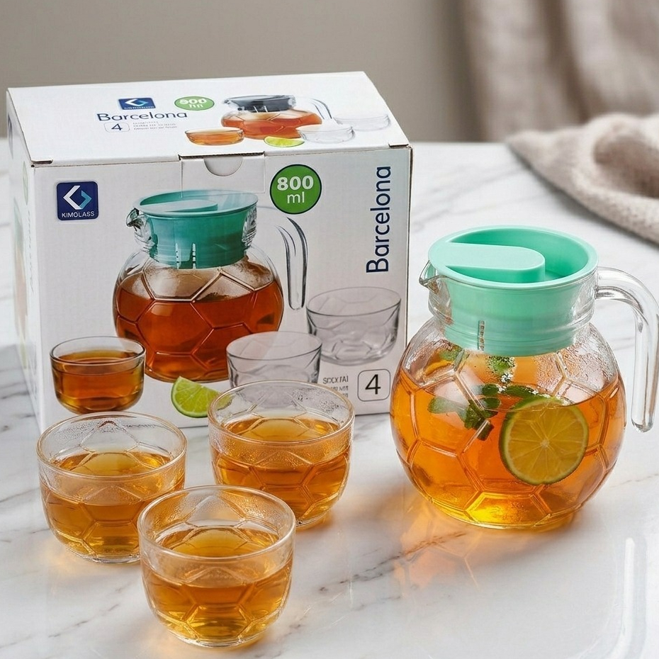 Set Pitcher & Gelas Kaca - 1 Pitcher + 3 Gelas, Tahan Lama, Desain Elegan