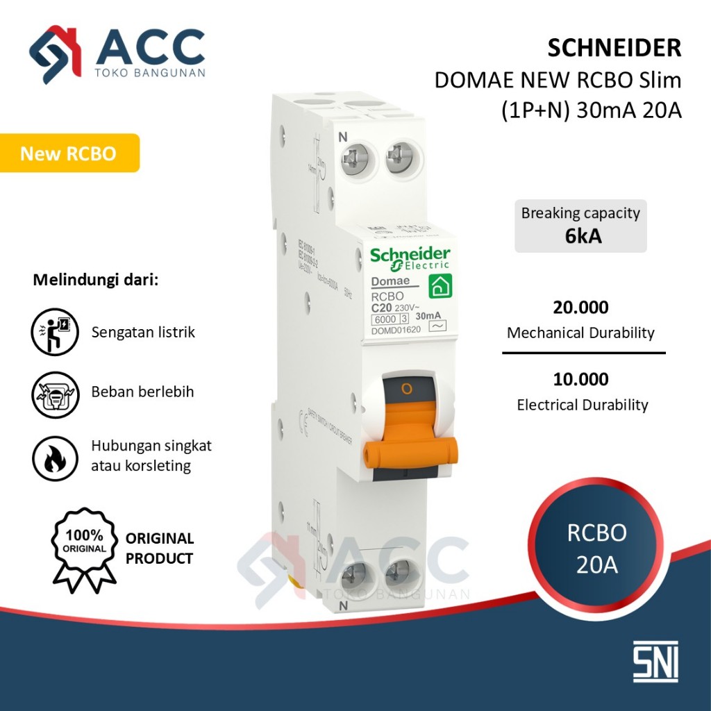 SCHNEIDER RCBO DOMAE 1P PHASE 20A AMPERE - RCBO 1P 20A
