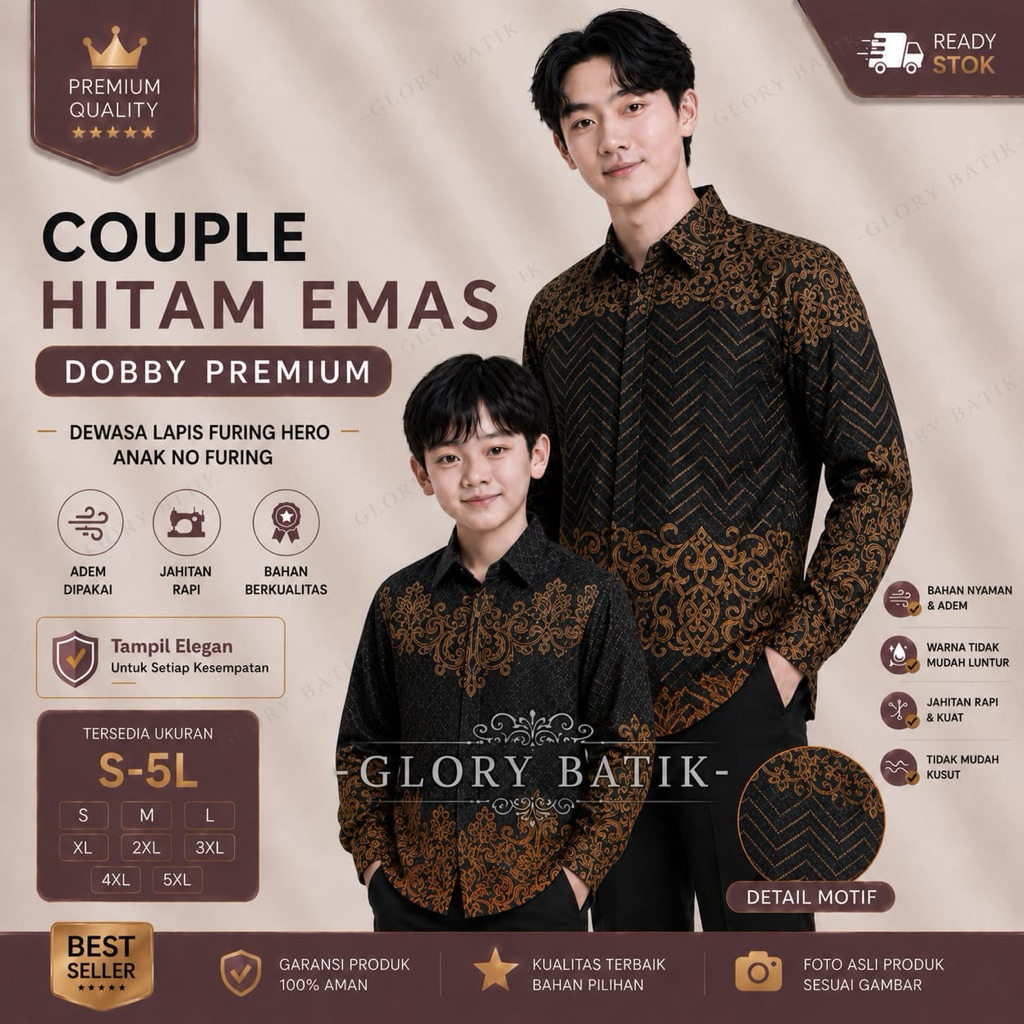 Couple Batik Pria Wanita Dobby Furing Premium | Batik Ayah Anak Dobby Premium | Tunik Batik Wanita D