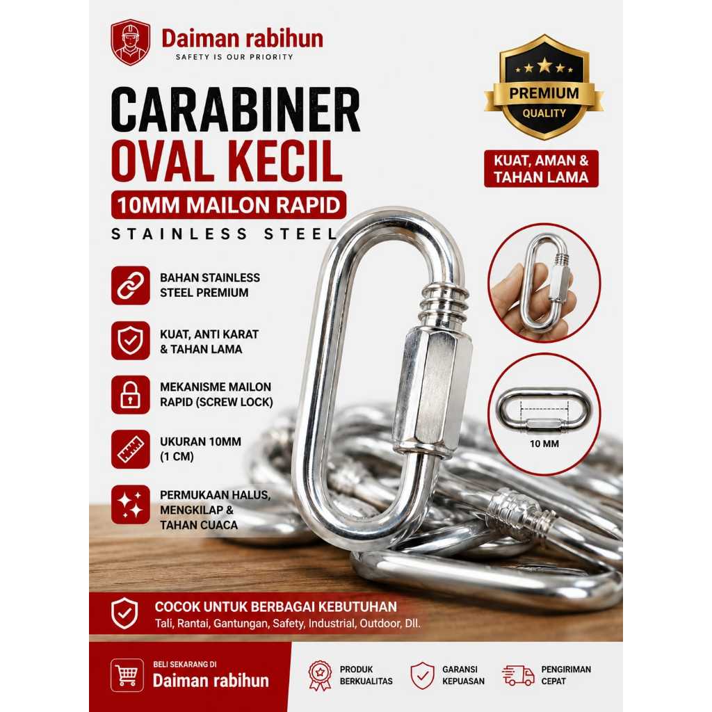 Carabiner Oval Kecil 10mm Mailon Rapid Stainless – Alat Climbing Safety Berkualitas