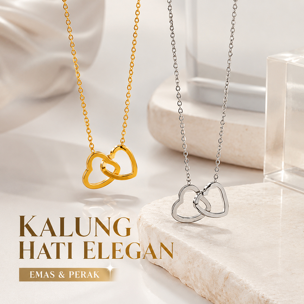 Kalung Tulang Selangka Wanita dengan Liontin Hati Ganda Berlubang, Desain Hati Saling Terkait