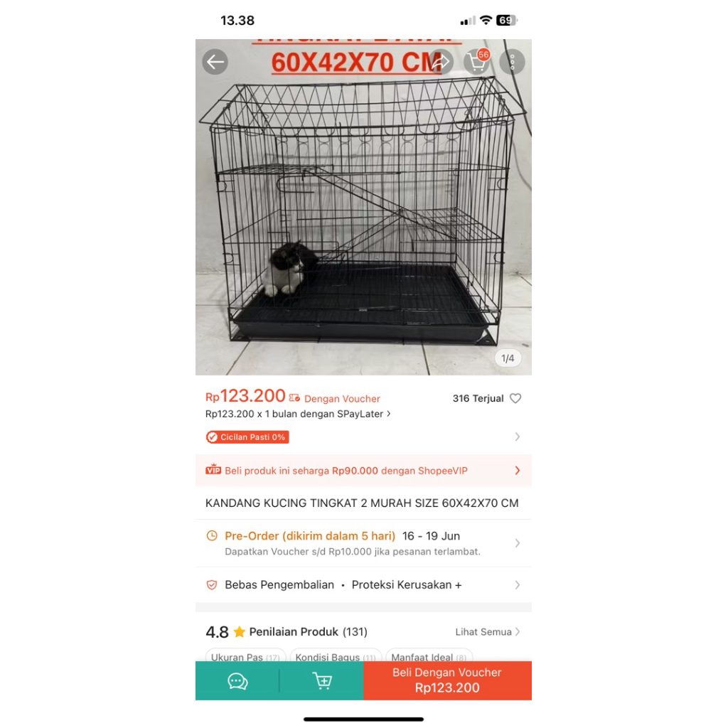kandang kucing tingkat 2 preloved