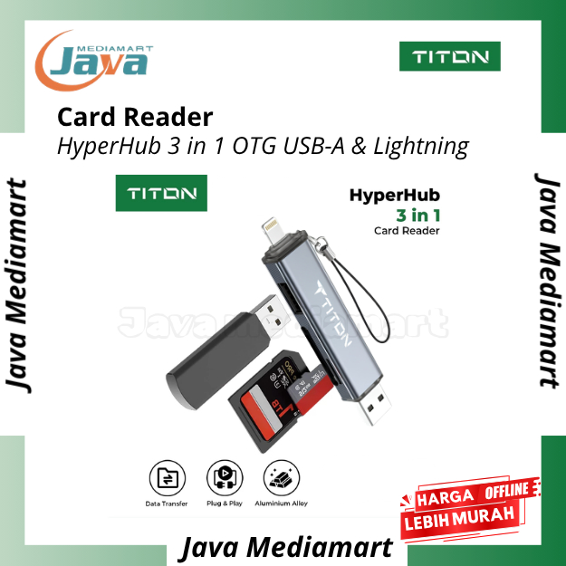 TITON HyperHub 3 in 1 Card Reader USB Hub TF Memory Card SD Card Flashdisk OTG USB-A I Lightning Fla
