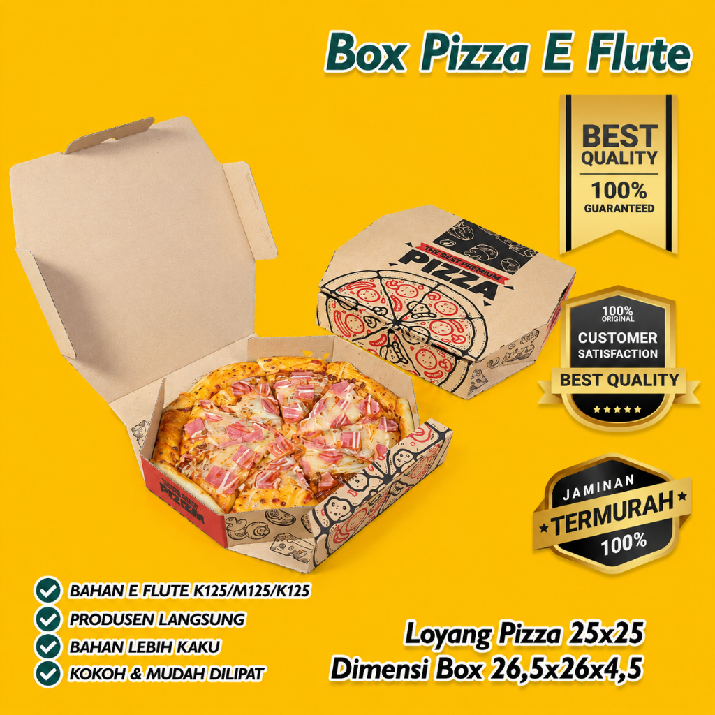 [PROMO] Isi 20 Pcs Box Dus Pizza 26x26 | Bahan E Flute | Motif
