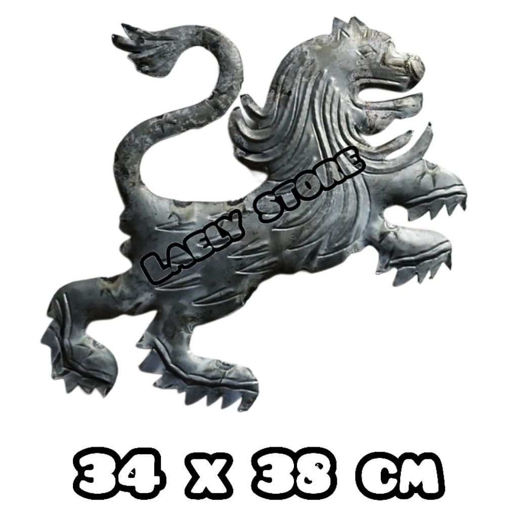 Aksesoris pagar besi motif singa 34x38cm dua sisi muka
