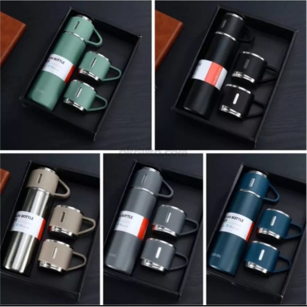 Termos Vacuum Flask Set 500ml - Desain Elegan, Warna Acak, Souvenir Premium