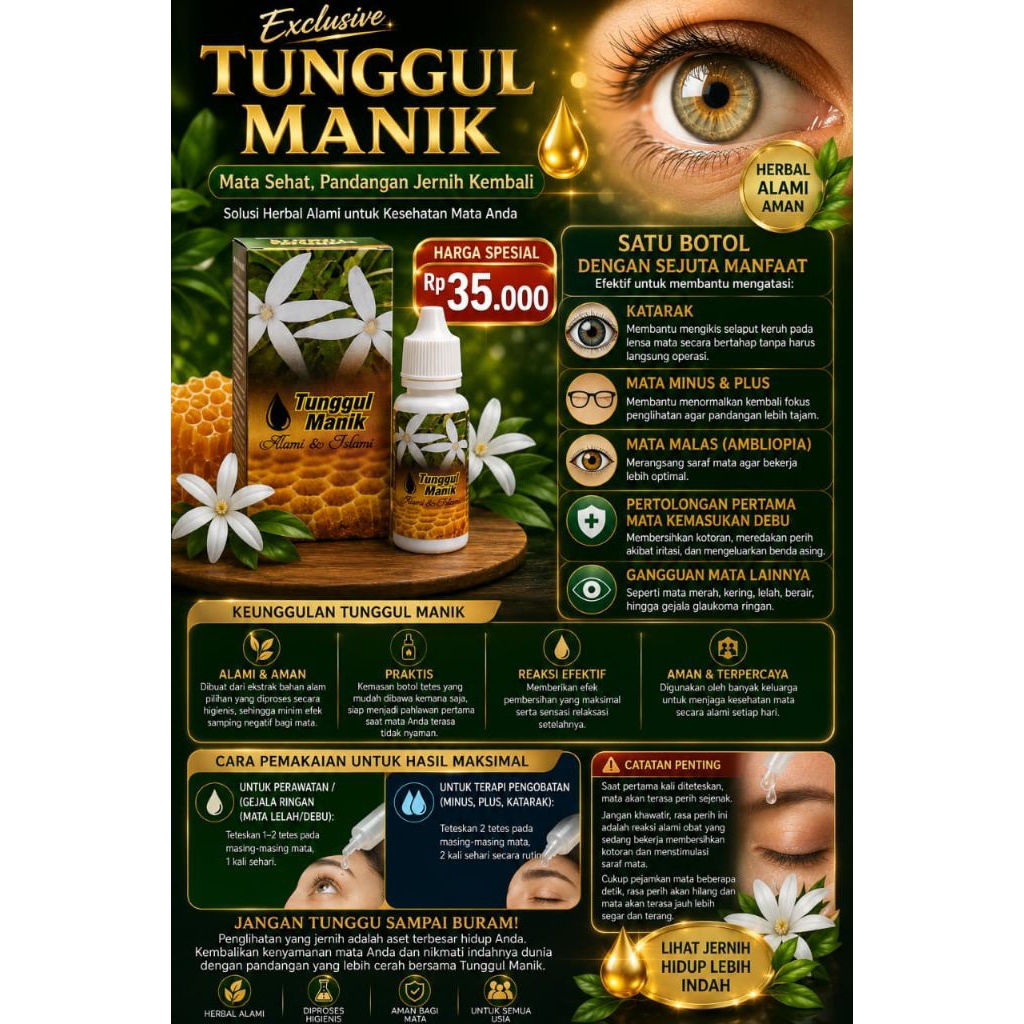 Tunggul Manik Tetes Mata Herbal Alami | Perawatan Mata Harian | Menyegarkan & Menjaga Kenyamanan Mat