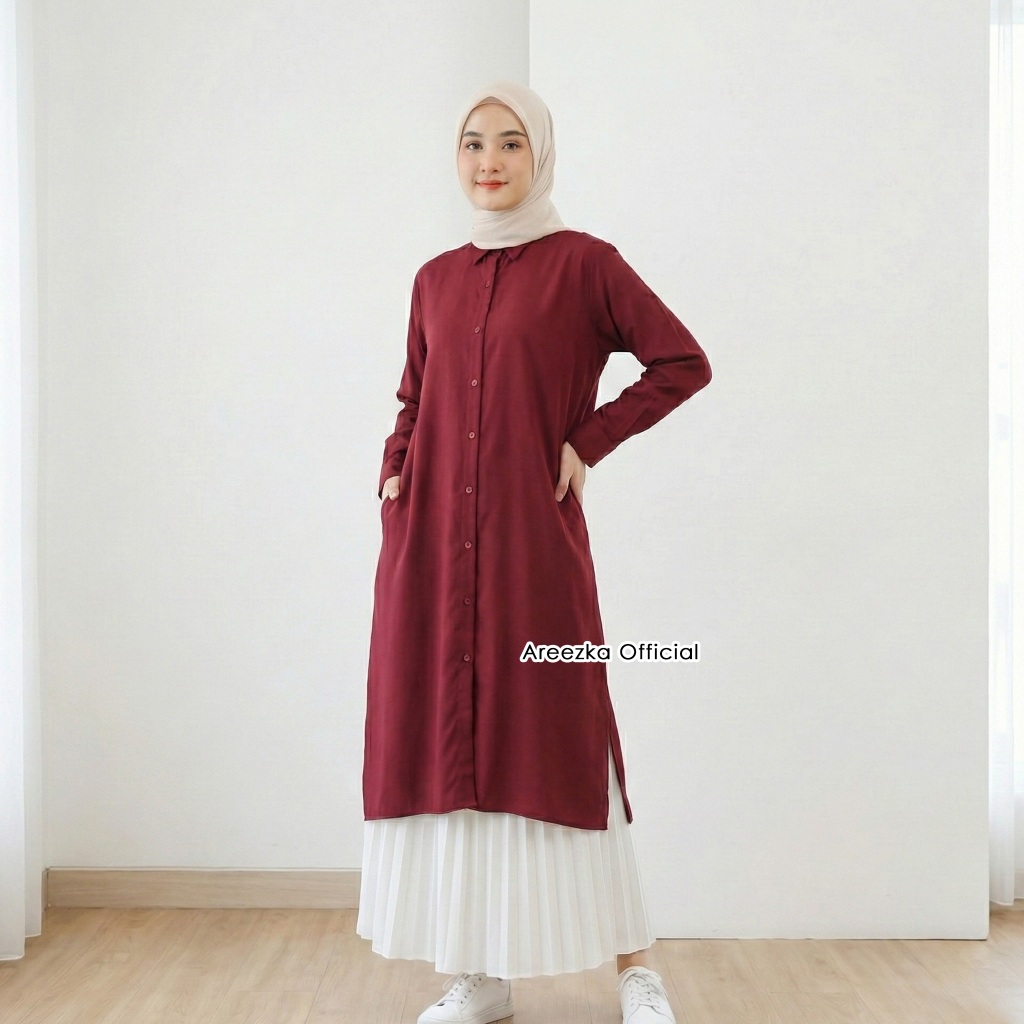 AWALIA Areezka Long Tunik Wanita Akhwat Basic Anggun Syari Kekinian Bahan Rayon TWILL