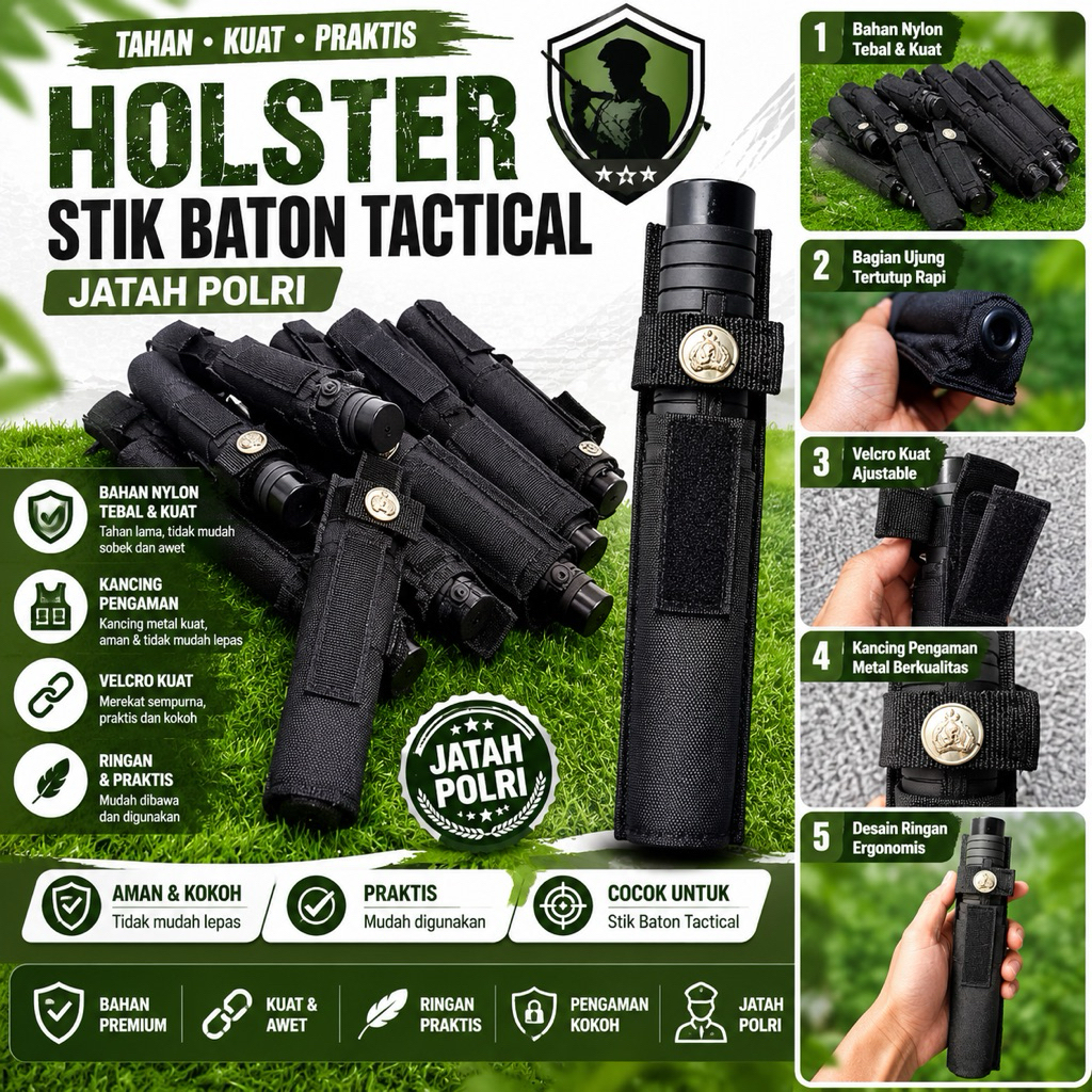 Holster untuk Baton Tactical POLRI Tongkat Baton Velcro Adjustable Nylon Tebal