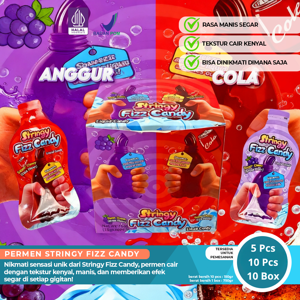 1 Box Squizzy Liquid Candy Stringy Fizz Candy - Permen Serat Elastis Sensasi Nikmati Ledakan Rasa Bu