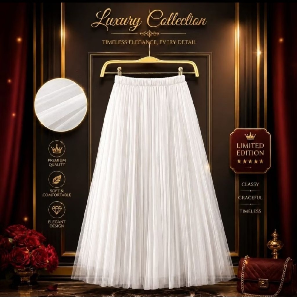 Rok Tutu Wanita 1 Lapis Bahan Premium Putih