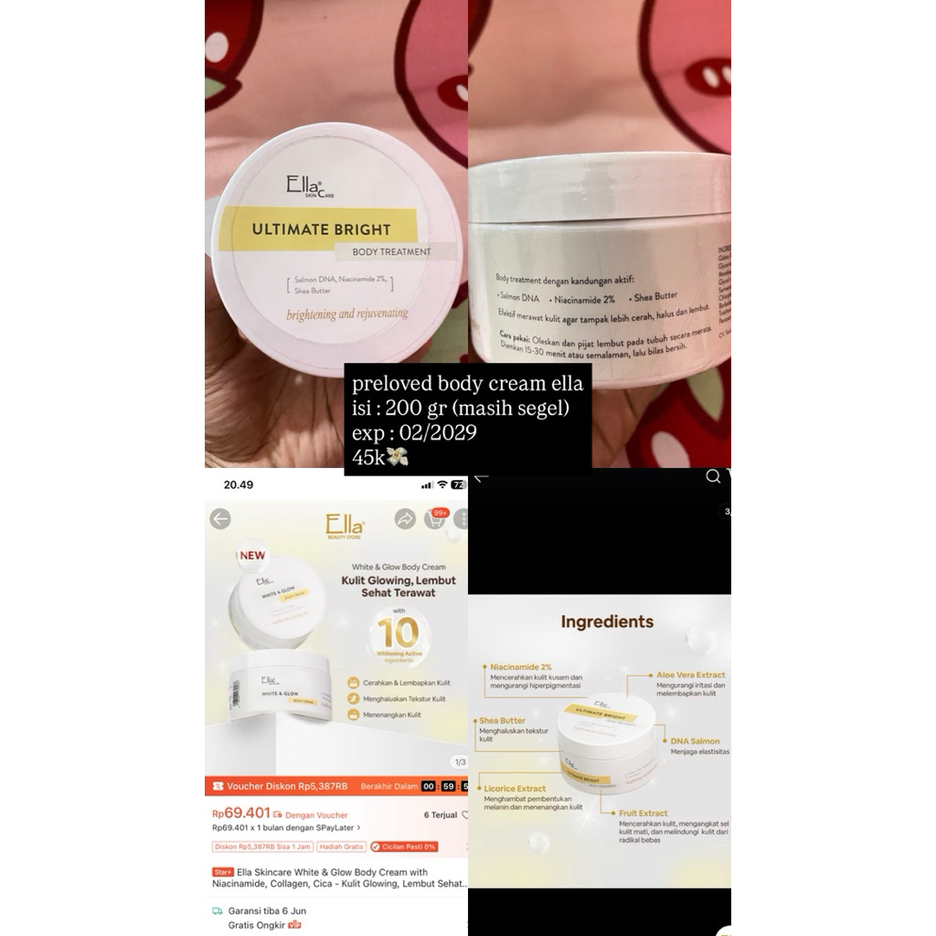 preloved body cream ella skincare / body mask